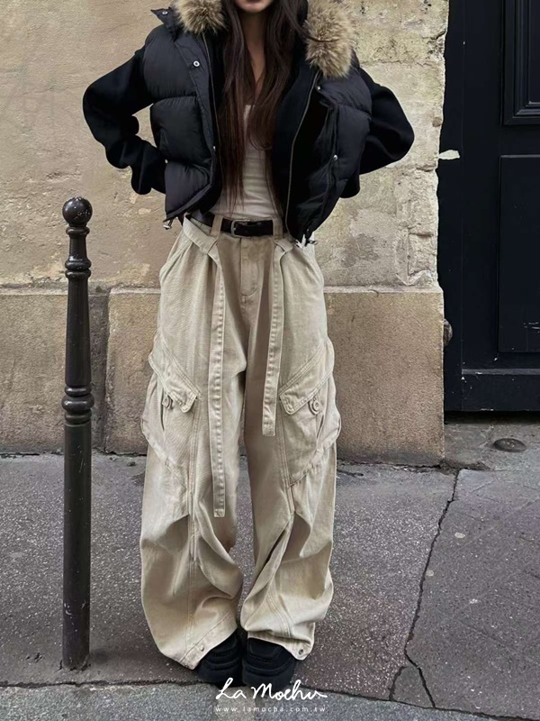 寬綁帶水洗工作褲(男女款)